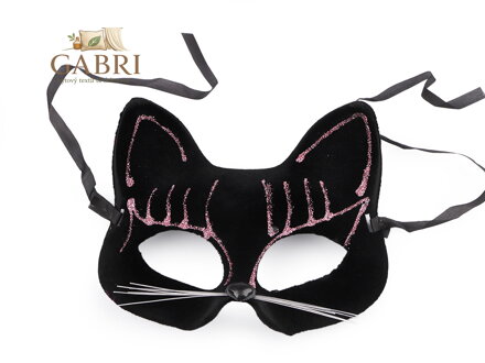 Karnevalová maska - škraboška sametová s glitry kočka