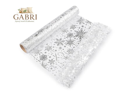 Vánoční organza s potiskem - vločka, šíře 36 cm