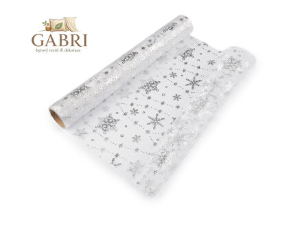 Vánoční organza s potiskem - vločka, šíře 36 cm