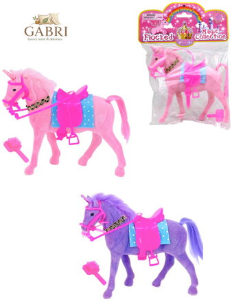 Koník fliškový jednorožec 17cm set s náhrdelníkem a doplňky 2 barvy flíska