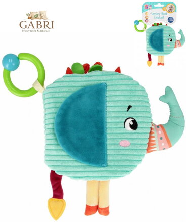 BAM BAM Baby knížka textilní měkká sloník s chrastítkem pro miminko