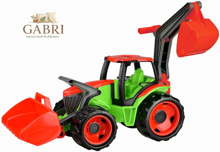 LENA Traktor se lžící a bagrem 107cm zeleno-červený plast 02081