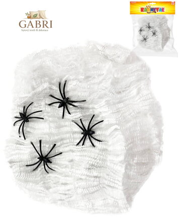 KARNEVAL Pavoučí síť bílá se 4 pavouky 3cm Halloween party dekorace