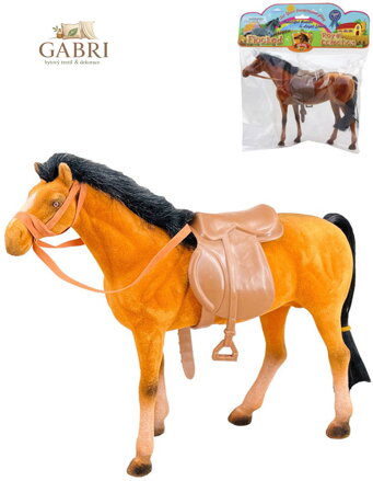 Koník fliškový 25cm se sedlem a otěžemi 2 barvy v sáčku flíska