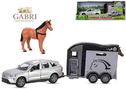 KIDS GLOBE Traffic auto Volvo EX90 set s přívěsem a koněm PB kov