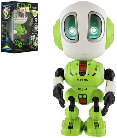 Robot Echo zelený kovový opakující věty na baterie Světlo Zvuk