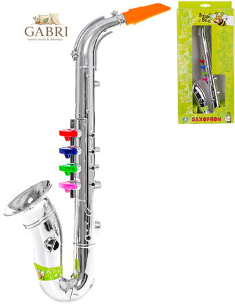 Saxofon dětský stříbrný 4 klapky plast *HUDEBNÍ NÁSTROJE*
