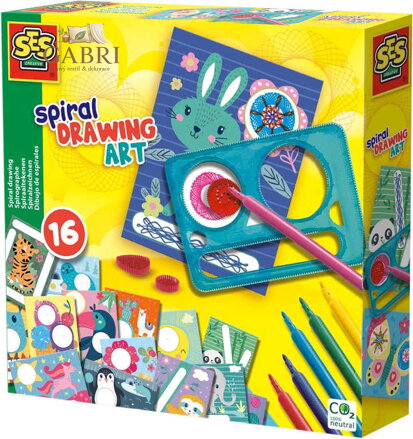 SES CREATIVE Kreslící spirála zvířátka kreativní set s 6 fixy v krabici