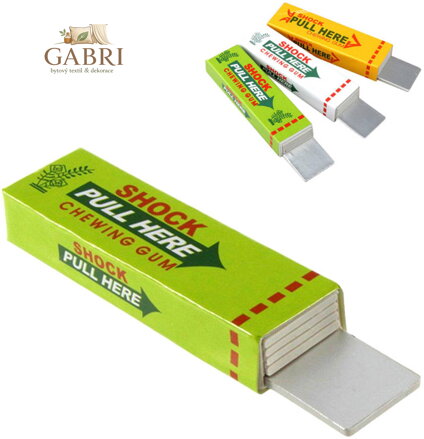 Žvýkačka plátková žertík elektrošok dětská žertovinka na baterie 3 druhy