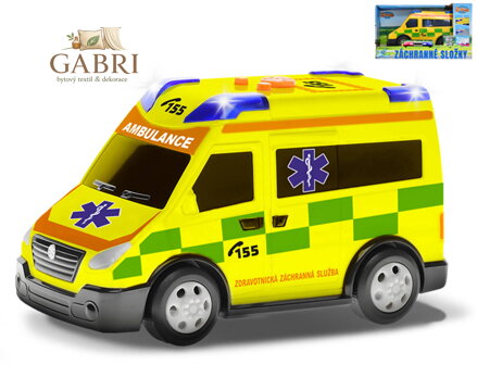 Auto žlutá ambulance sanitka volný chod CZ design na baterie Světlo Zvuk