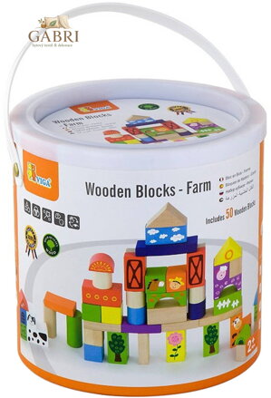 VIGA DŘEVO Baby stavebnice Farma kostky 50ks v kyblíku *DŘEVĚNÉ HRAČKY*