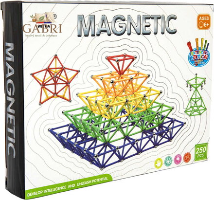 Stavebnice magnetická 250 dílků skládačka plast/kov v krabici