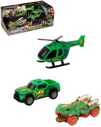 Teamsterz lov dinosaurů set 2 auta s vrtulníkem na baterie Světlo Zvuk plast