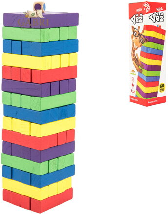 BONAPARTE DŘEVO Hra věž Jenga barevná 60 dílků *SPOLEČENSKÉ HRY*