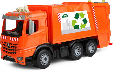 LENA WORXX Auto Mercedes-Benz Arocs popeláři funkční + 2 popelnice