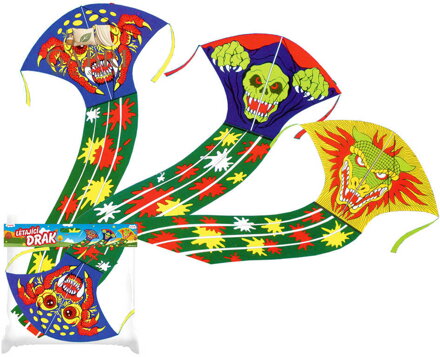 Drak létající plastový Monster 43x70cm dlouhý ocas 3 druhy