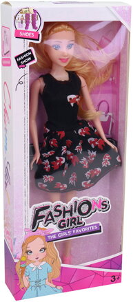 Panenka fashion 29cm letní černé krátké šaty s rybičkami v krabici