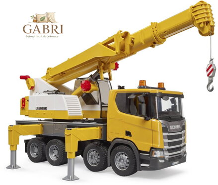 BRUDER 03571 Scania 560R jeřáb Liebherr na baterie Světlo Zvuk model 1:16 plast