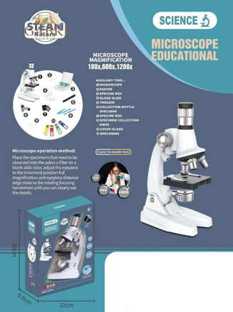 Mikroskop dětský střední zvětšení až 1200x na baterie v krabici