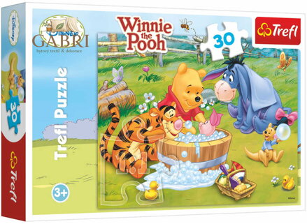 TREFL Puzzle Medvídek Pú: Prasátko se koupe 27x20cm 30 dílků skládačka v krabici