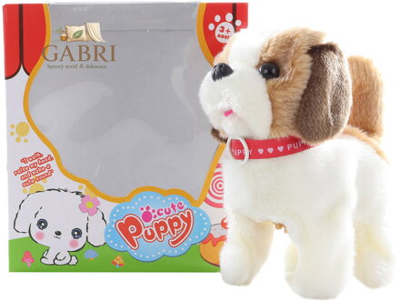 PLYŠ Pejsek hnědobílý chodí a štěká na baterie Zvuk *PLYŠOVÉ HRAČKY*