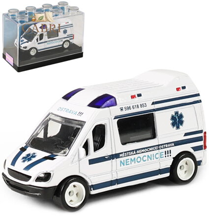 Auto sanitka Ostrava kovová ambulance volný chod v plastovém boxu
