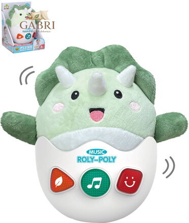 PLYŠ Roly-poly baby dino kývací pro miminko na baterie Světlo Zvuk
