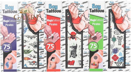 Tetování klučičí pirátské 75 tetovaček pro děti 3 druhy