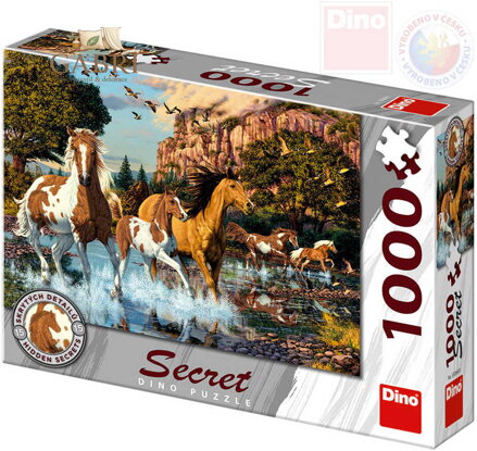 DINO Puzzle 1000 dílků Koně skrytá tajemství 66x47cm skládačka v krabici