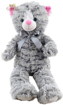 PLYŠ Kočka mourovatá s mašlí 55cm šedá *PLYŠOVÉ HRAČKY*