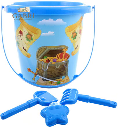 Pískový set kyblík 15cm s formičkou a 2 nástroji Pirát sada na písek 4ks