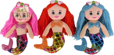 Panenka textilní baby mořská panna hadrová třpytivá duhová 3 barvy