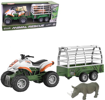 Auto čtyřkolka na setrvačník s přívěsem a zvířetem na baterie Světlo Zvuk 2 druhy