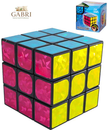 Hra Hlavolam (Rubikova) magická kostka 10cm metalická třpytivá 3x3x3