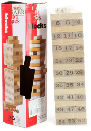 DŘEVO Hra Věž Jenga s čísly natur 54 dílků *SPOLEČENSKÉ HRY*