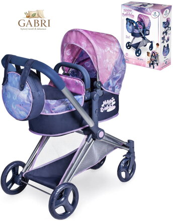 DECUEVAS Kočárek Magic Bubble 2024 skládací 3v1 pro panenku miminko