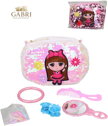 Kabelka dětská kosmetická taštička 15x12cm s flitry 2 barvy