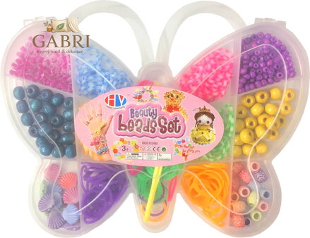 Navlékací korálky + gumičky kreativní set výroba dětské bižuterie motýlek