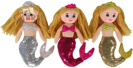 Panenka textilní baby mořská panna hadrová třpytivá 3 barvy