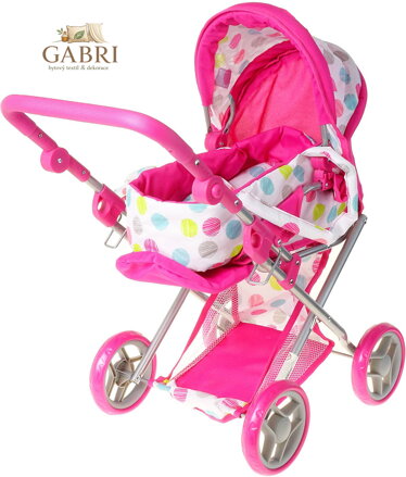 Kočárek pro panenku miminko růžovo-bílý hluboký 2v1 puntíky