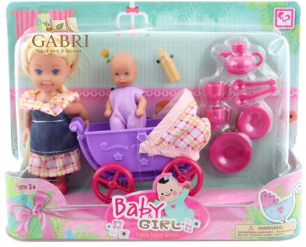Panenka herní set s kočárkem a miminkem s doplňky plast
