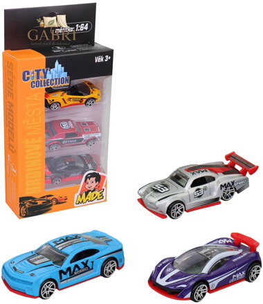 Auto kovové sportovní City Collection 7cm závodnička set 3ks 2 druhy