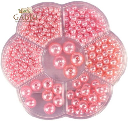 Korálky navlékací metalické růžové set 1150ks 3-12mm v plastovém boxu