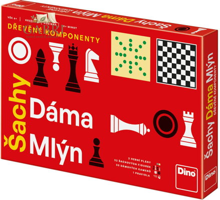 DINO DŘEVO Hra Šachy, Dáma, Mlýn 3v1 *SPOLEČENSKÉ HRY*
