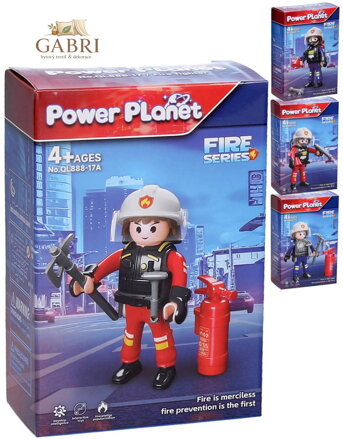 Stavebnice figurka hasič s doplňky plast 4 druhy v krabici