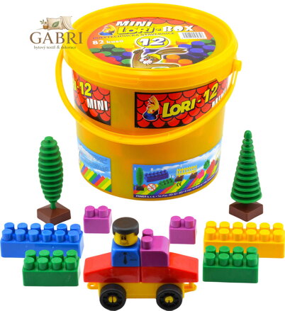 LORI 012 Stavebnice polytechnická 12 barevné kostky set 82ks v kyblíku