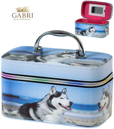 Kufřík dětský kosmetický vel. S se zrcátkem na zip foto potisk pejsek