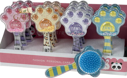 Kartáč dětský hřeben na vlasy s konfetami zvířecí tlapka 4 barvy