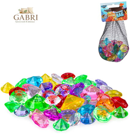 Drahokamy plastové dětské barevné drahé kameny set 48ks v síťce