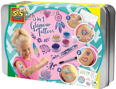 SES CREATIVE Půvabné tetování 3v1 dětská kosmetická sada